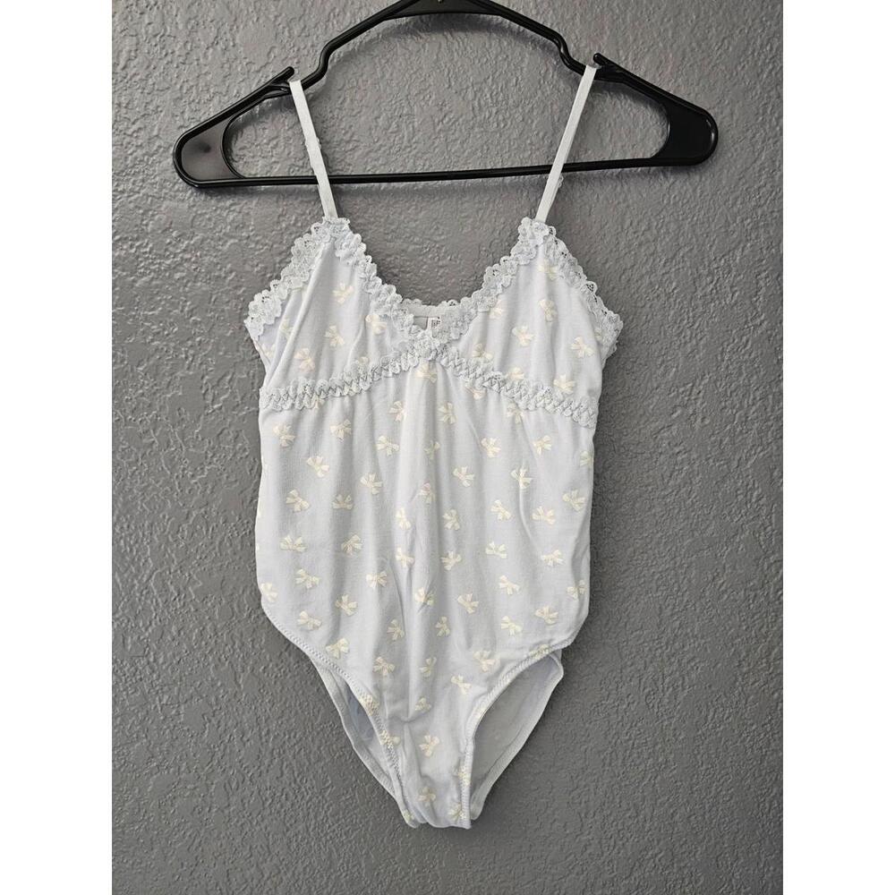 Women's Forever 21 Body Suit Top Size Small Blue Lace Sleeveless White Bows